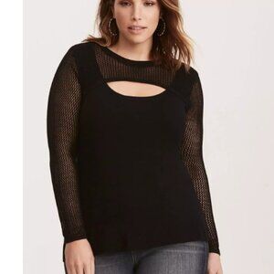 Torrid Brand NWT Size 1 Black Mixed Stitch Peekaboo Neck Sweater